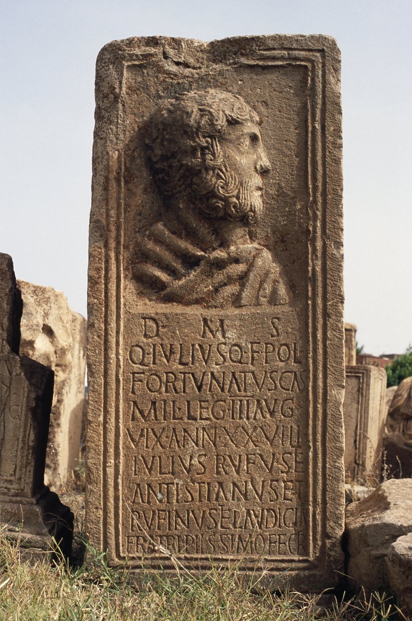 Bir profil ve bir metin içeren stel by Roman Imperial Period