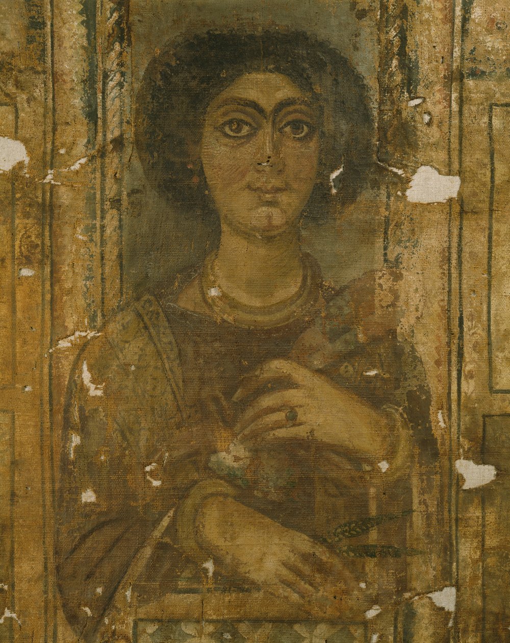 Kadın portresi, MS 3. yüzyıl (boyalı ve yaldızlı keten) by Roman Period Egyptian