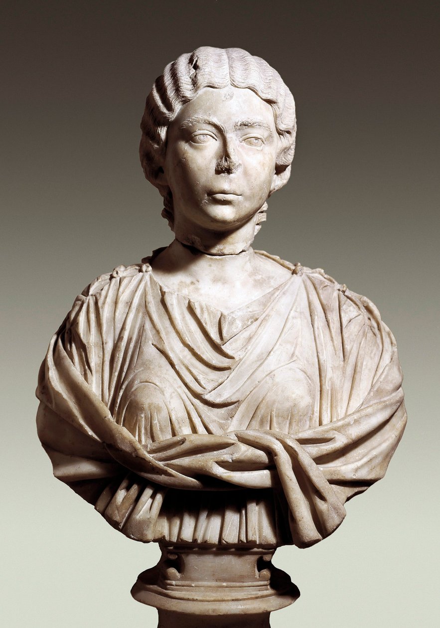 Annia Galeria Faustina, genç Faustina olarak adlandırılır (yaklaşık 125/130 - 175), MS 2. yüzyıl (mermer) by Roman