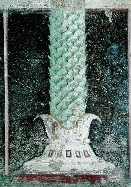 Palmiye ağacı gövdesi tarzında bir sütun kaidesi, Mısır tarzı tablolarla süslenmiş bir tabliniumdan detay, MÖ 27-14 dolayları by Roman