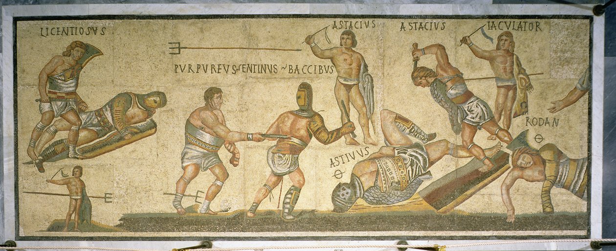 Gladyatörler arasındaki savaş, MS 320 (mozaik) by Roman
