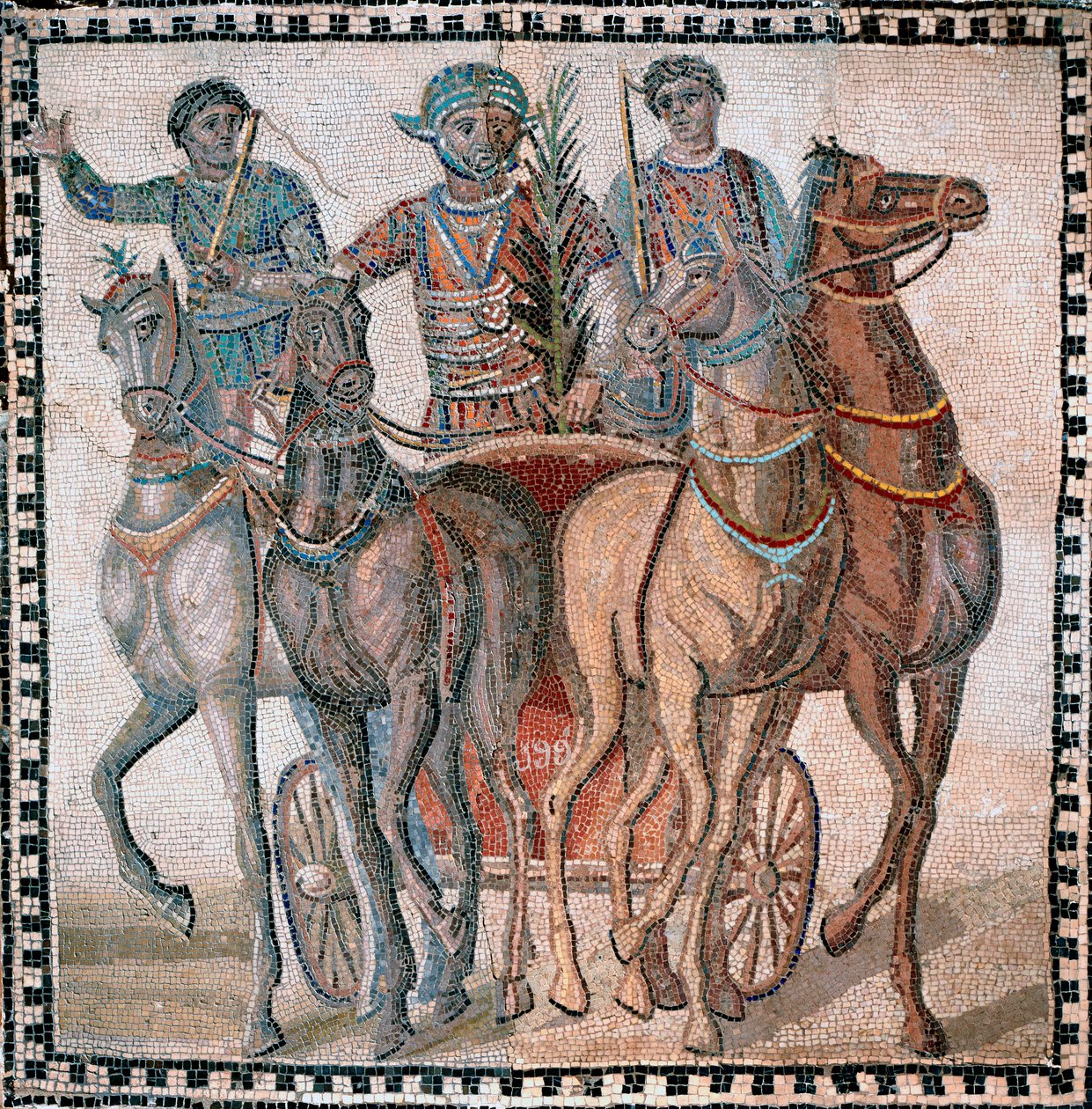 Araba yarışı, sürücüler başlangıç pozisyonunda - Mozaik, 3. yüzyıl by Roman