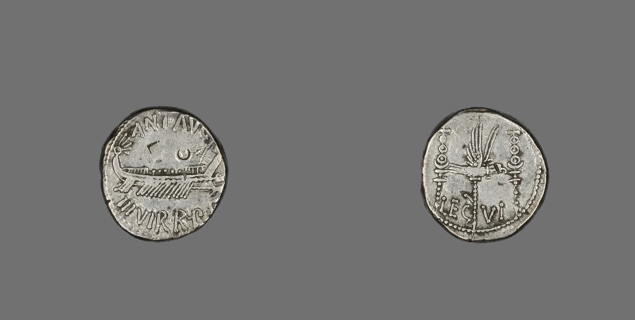 Bir Kadırgayı betimleyen Denarius, MÖ 31 (gümüş) by Roman