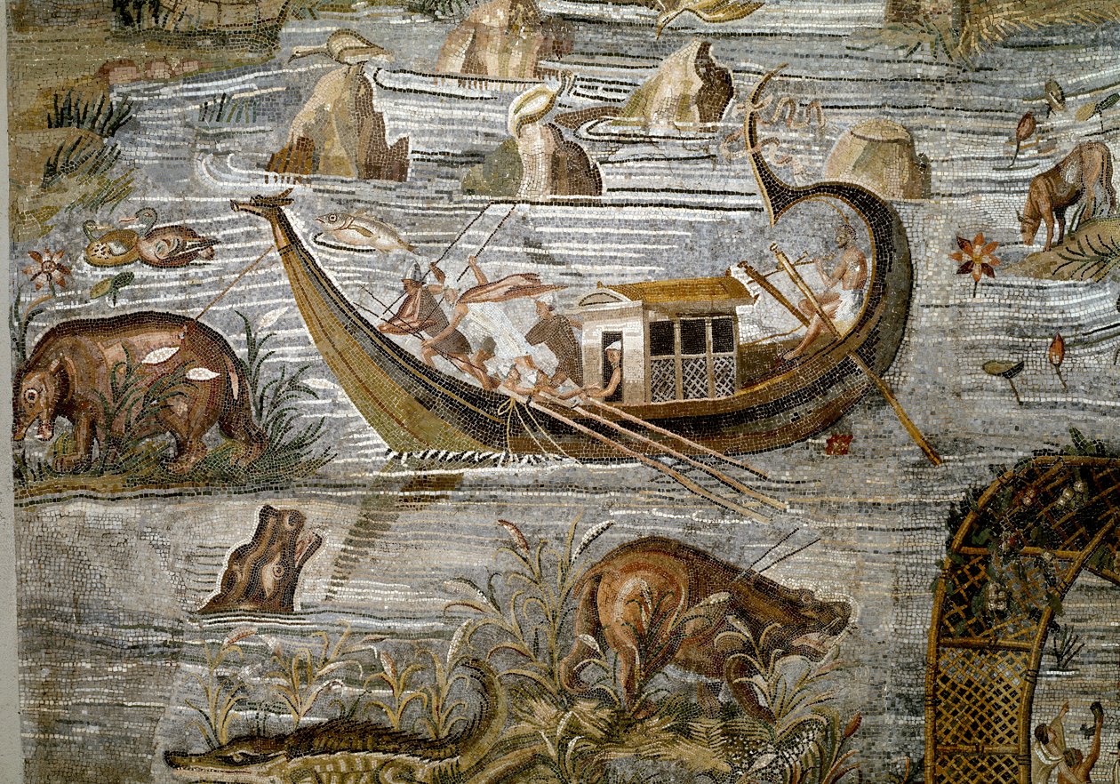 Fortune Primigenia tanrısının tapınağından Preneste (Palestrina) Nilotik mozaiğinin detayı, MÖ 80 by Roman