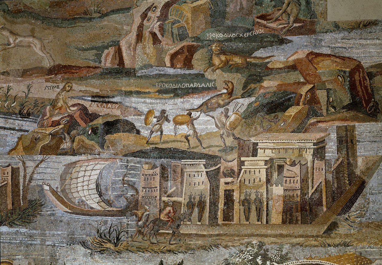 Fortune Primigenia tanrısının tapınağından Preneste (Palestrina) Nilotik mozaiğinin detayı, MÖ 80 by Roman