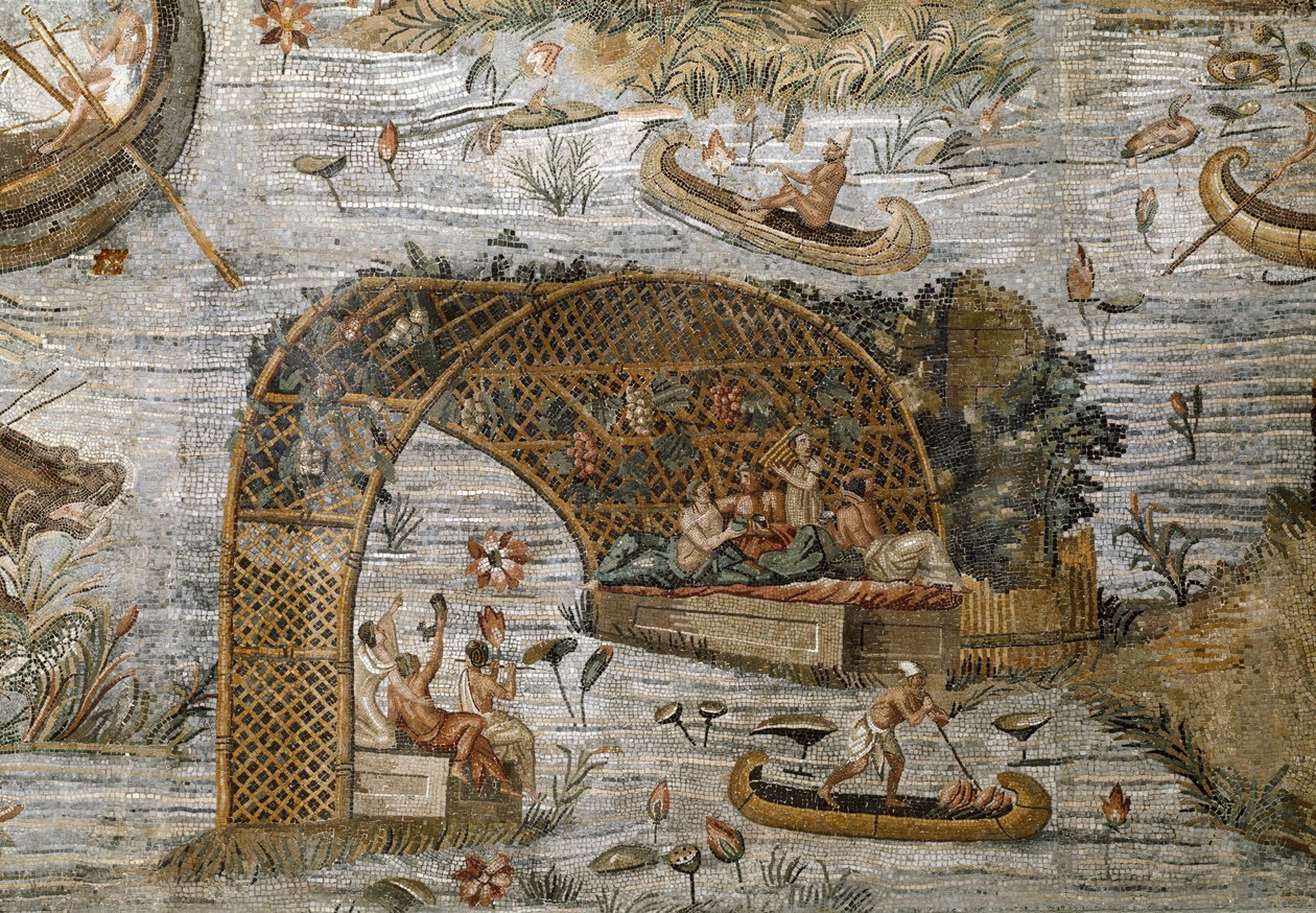 Fortune Primigenia tanrısının tapınağından Preneste (Palestrina) Nilotik mozaiğinin detayı, MÖ 80 by Roman
