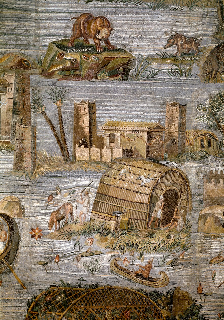 Fortune Primigenia tanrısının tapınağından Preneste (Palestrina) Nilotik mozaiğinin detayı, MÖ 80 by Roman
