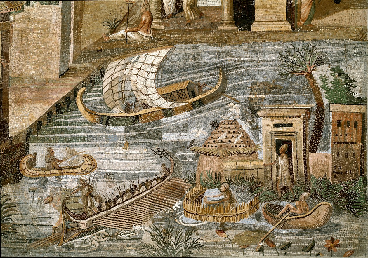 Fortune Primigenia tanrısının tapınağından Preneste (Palestrina) Nilotik mozaiğinin detayı, MÖ 80 by Roman