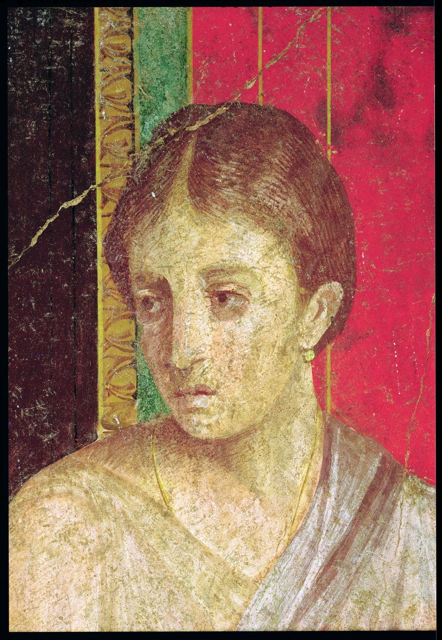 Oturan Annenin başının İlmihal Sahnesinden detayı, Kuzey Duvarı, Oecus 5, MÖ 60-50 fresk ayrıca bkz. 20015 by Roman