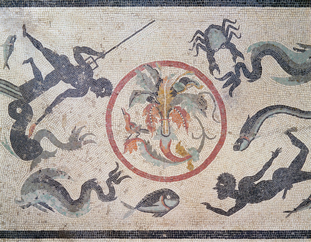 Balıkçılar ve deniz canlıları, MS 1. yüzyıl (mozaik) by Roman