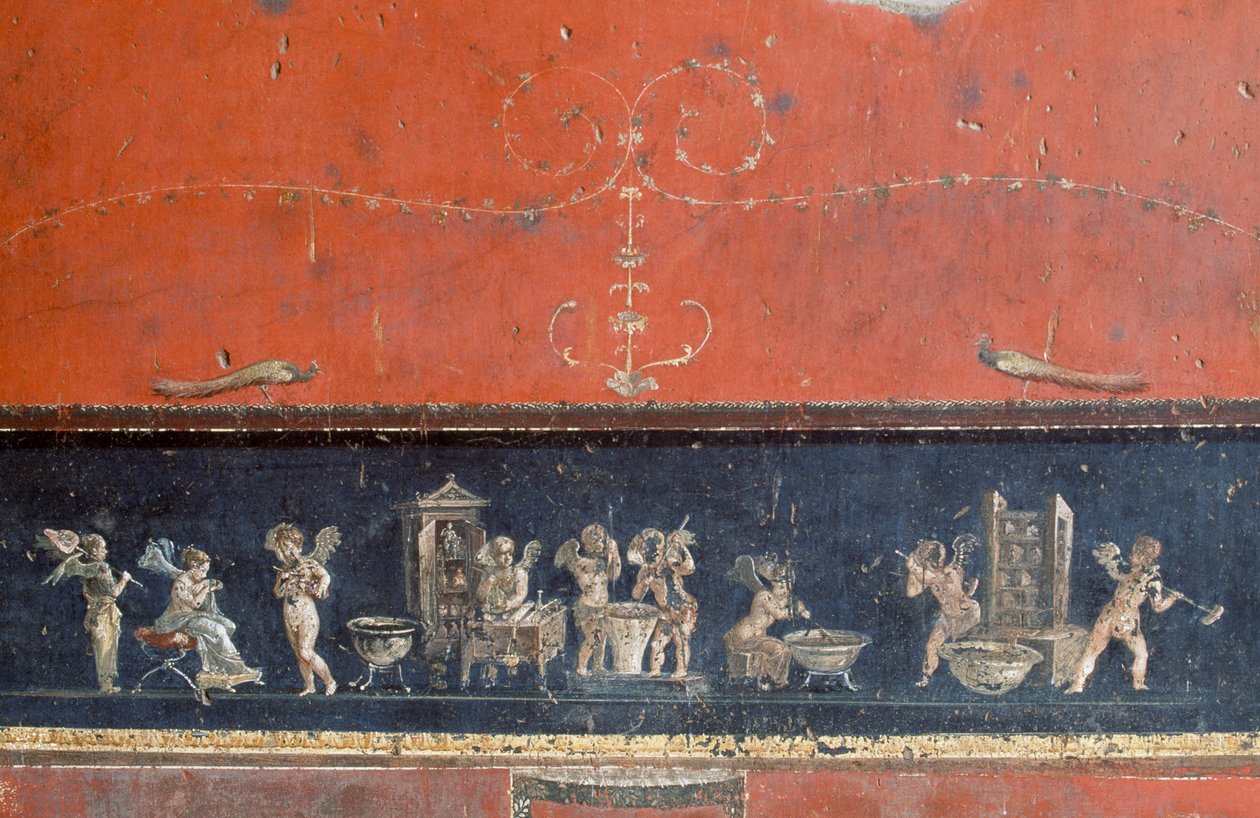 Aşk tanrılarını betimleyen friz, Vettii Evi, Pompeii (Unesco Dünya Mirası Listesi by Roman
