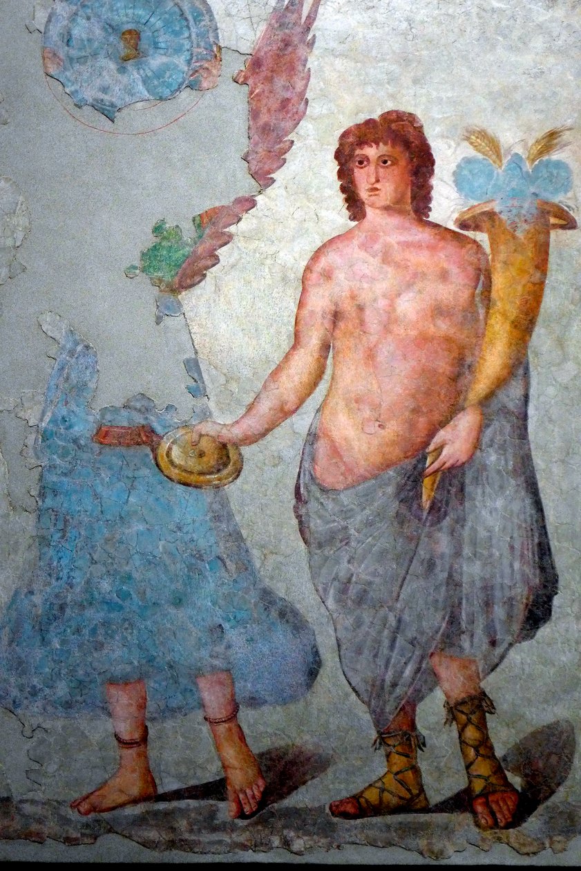 Bolluk boynuzu tutan cin. 2. yüzyılın sonu ve 3. yüzyılın başı (fresk) by Roman