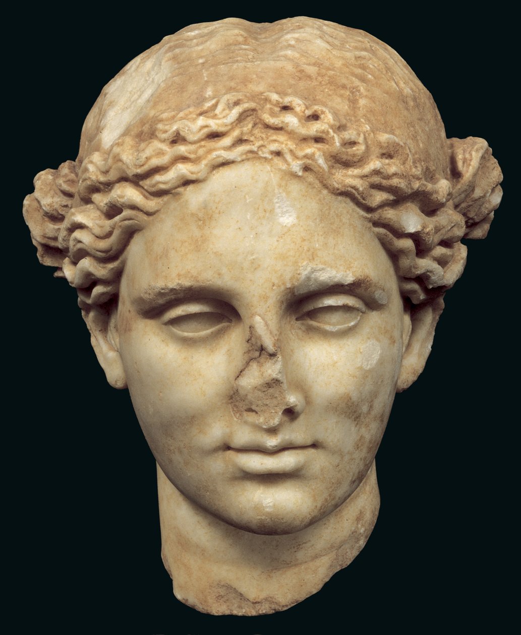 Apollo Sauroktonos'un başı (kertenkele katili) Praxiteles'e ait 4. yüzyıldan kalma bir Yunan bronzunun kopyası, Kifissia'da (mermer) bulundu by Roman