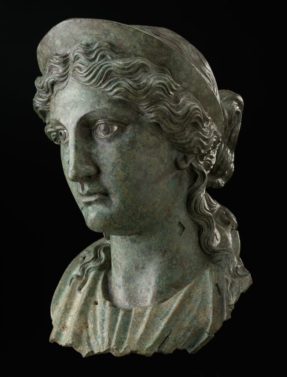 Bir Tanrıça Kılığındaki Kadın Başı, 1. yüzyıl (bakır alaşımı ve gümüş) by Roman