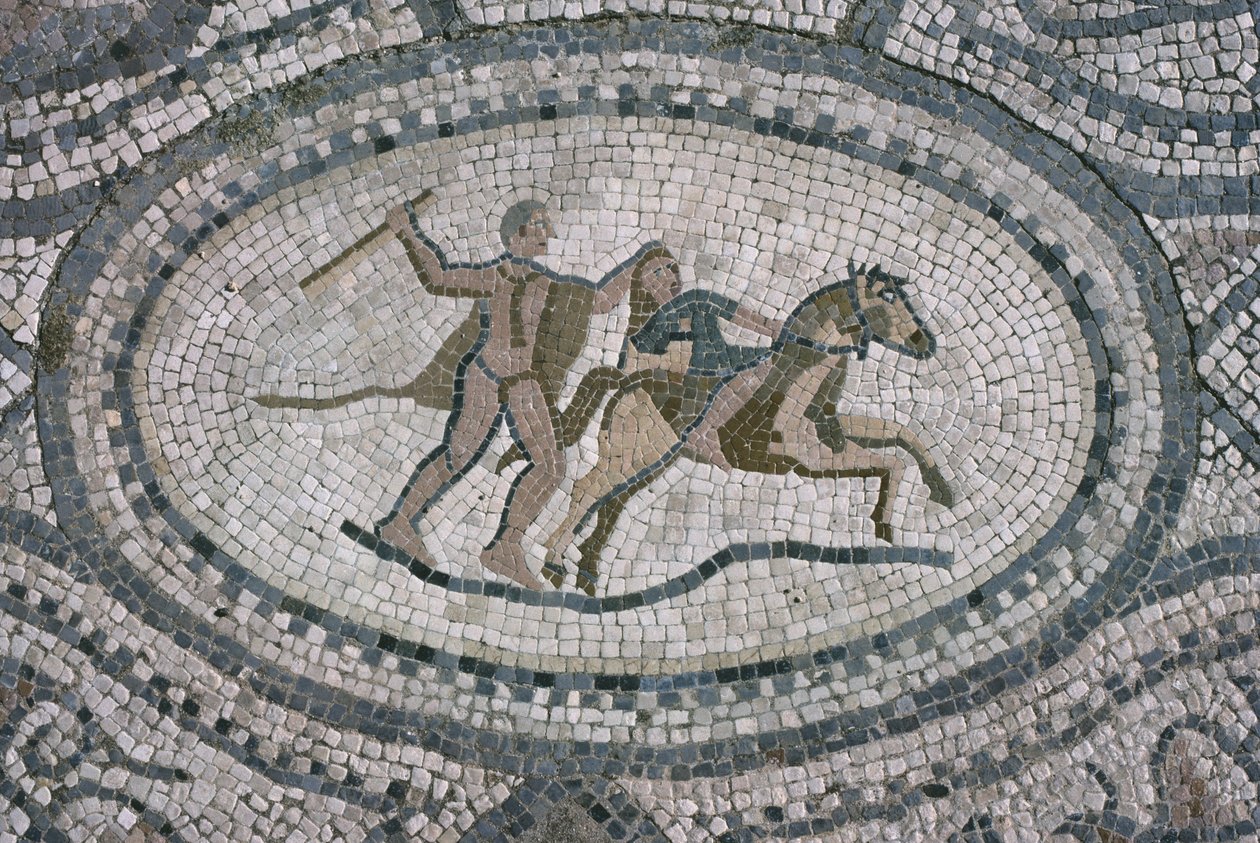 Herkül ve Amazonlar kraliçesi, 'Herkül Evi'nin katından (mozaik) by Roman