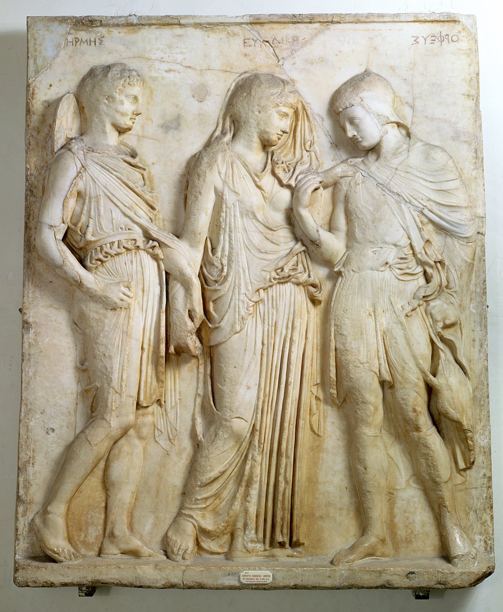 Hermes, Orpheus ve Eurydice, kabartma, MÖ 5. yüzyıla ait bir Yunan orijinalinin Roma kopyası (mermer) by Roman