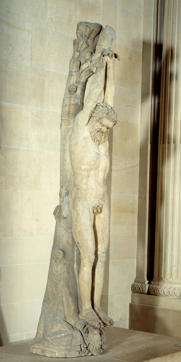 Marsyas'ın bir çam kütüğünden sarkan azabı. MÖ 2. yy'ın 3. başlangıcının sonundan mermer heykel. Güneş 2,5 m Paris, Musee du Louvre by Roman