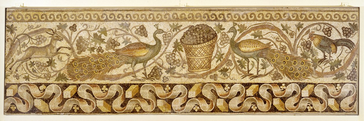 Tavus Kuşlu Asma Parşömen Bordür Mozaiği, Antakya, 526-540 by Roman