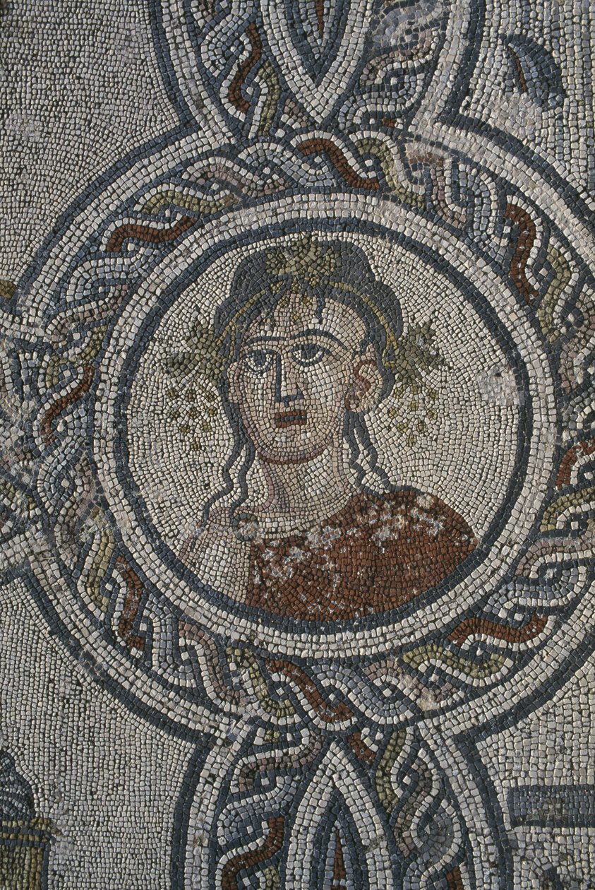 Dört Mevsim Mozaiği, Dionysos Evi, detay, baş (mozaik) by Roman