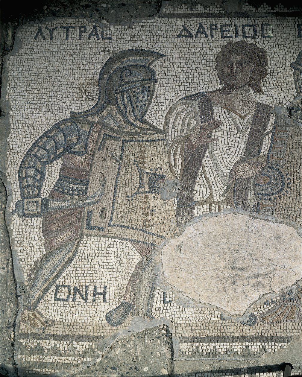 Mozaik duvardaki iki gladyatörün resmi, Kourion, Limasol, Kıbrıs by Roman