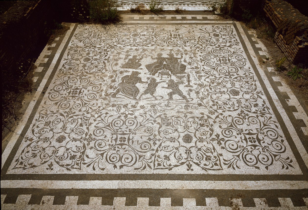 Dionysos ve Ariane evinin kaldırım mozaiği, 2. yüzyıl (fotoğraf) by Roman