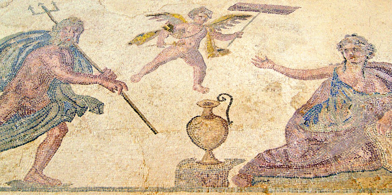 Poseidon ve Amymone, Dionysos Evi, Baf, Kıbrıs (mozaik) by Roman