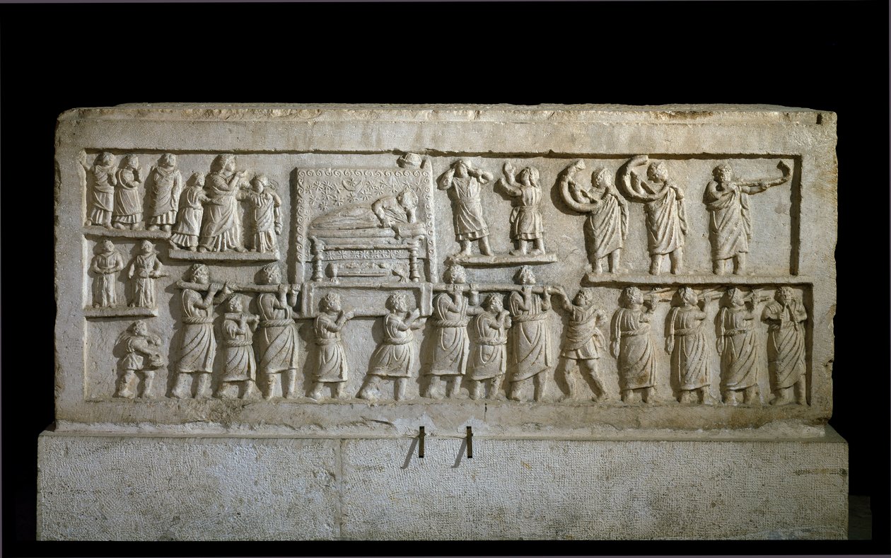Roma Sanatı (Sabins): Bir funebre kortejini temsil eden Amiternum lahitinin alçak kabartması. 1. yüzyıl. L'Aquila, Abruzzo Ulusal Müzesi by Roman