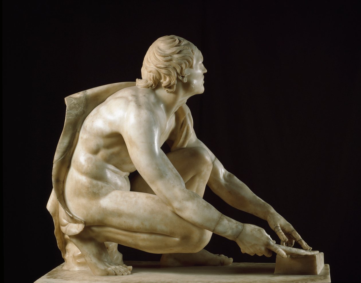 Roma Sanatı: “” Bıçaklarını bileyen bir kalemtıraş”” Yunan orijinalinden sonra MÖ 1. yüzyıla ait Roma mermer heykeli. karartmak 105 cm Floransa, Galleria degli Uffizi, Tribuna by Roman