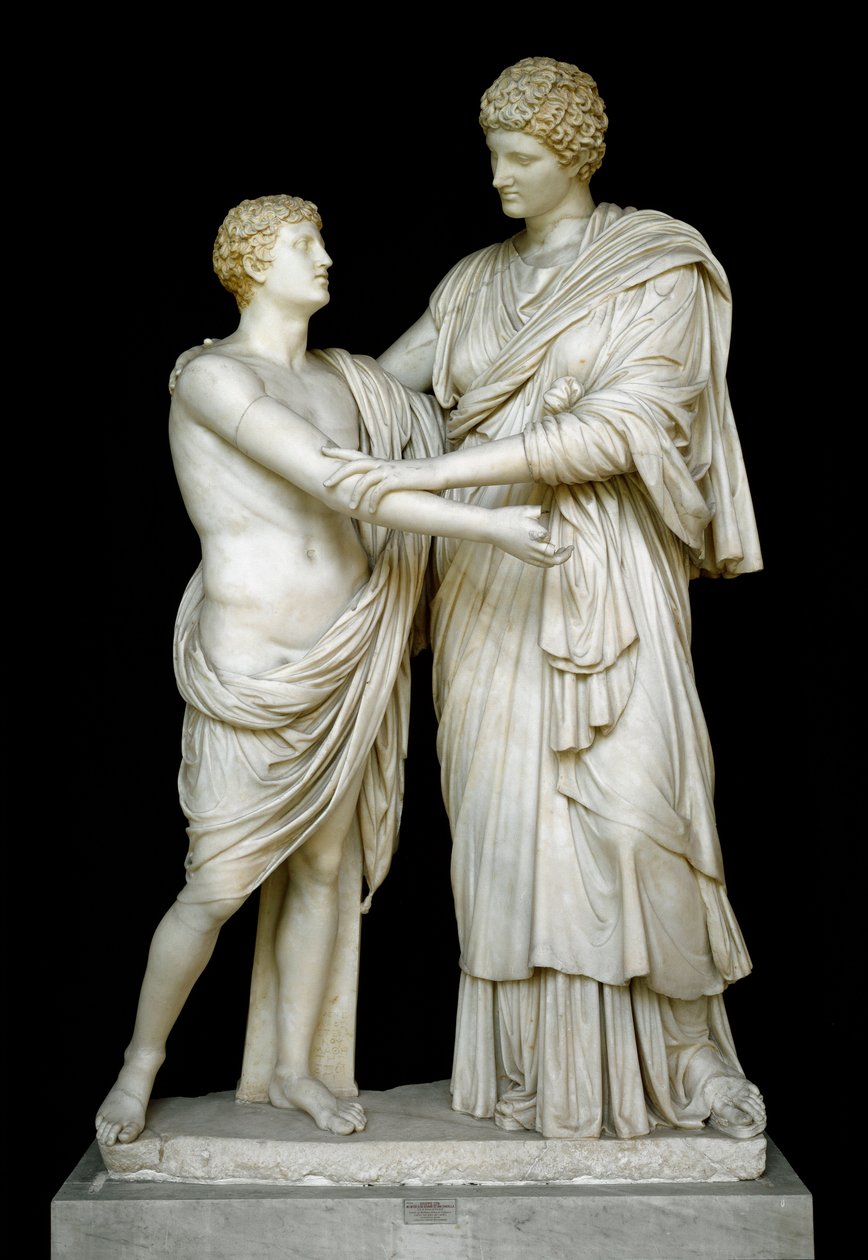 Roma Sanatı: “” Oreste et Electre””” MS 1. yüzyıla ait mermer heykel. Ludovisi koleksiyonundan Dim. 192 cm - Roma, Museo Nazionale Romano (o delle Terme) İtalya - Orestes ve Electra - Mermer heykel (H. 210 cm), Roma İmparatorluk Dönemi (27 BC-476) by Roman