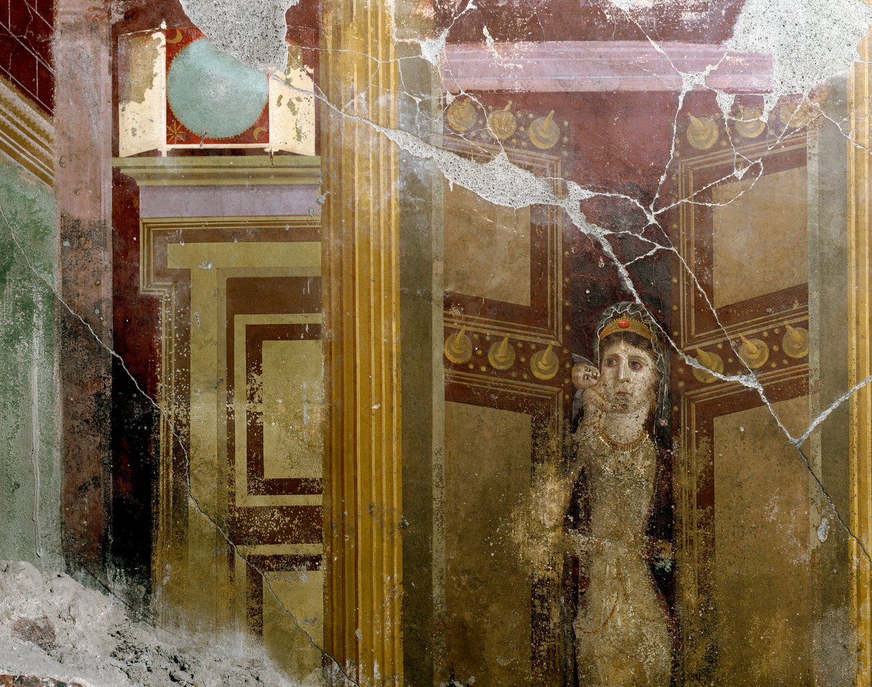Roma Sanatı: “” Bir kapının girişindeki bir kadının portresi”” Fabio Rufo (Marcus Fabius Rufus) tarafından yapılan villanın freskinin detayı MS 1. yüzyıl. Pompei, İtalya by Roman