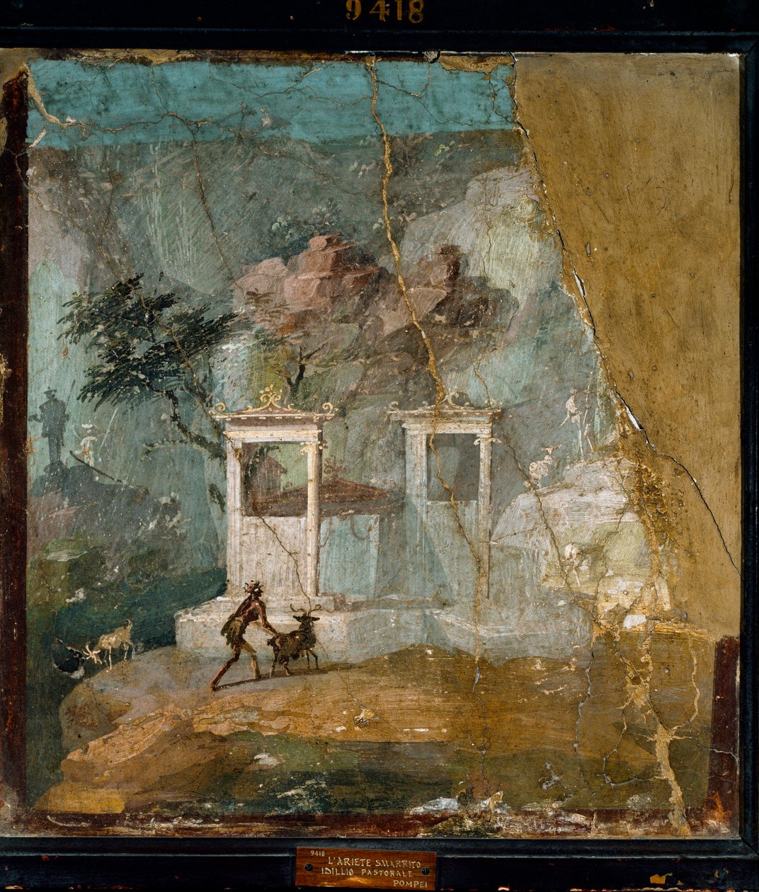 Roma Sanatı: “Kayıp İnanç, Pastoral İdil” Pompei bölgesinden bir Yunan orijinalinden sonra Roma freski (MÖ 2. yy). 1. yüzyıl. Napoli, Museo Archeologico Nazionale by Roman