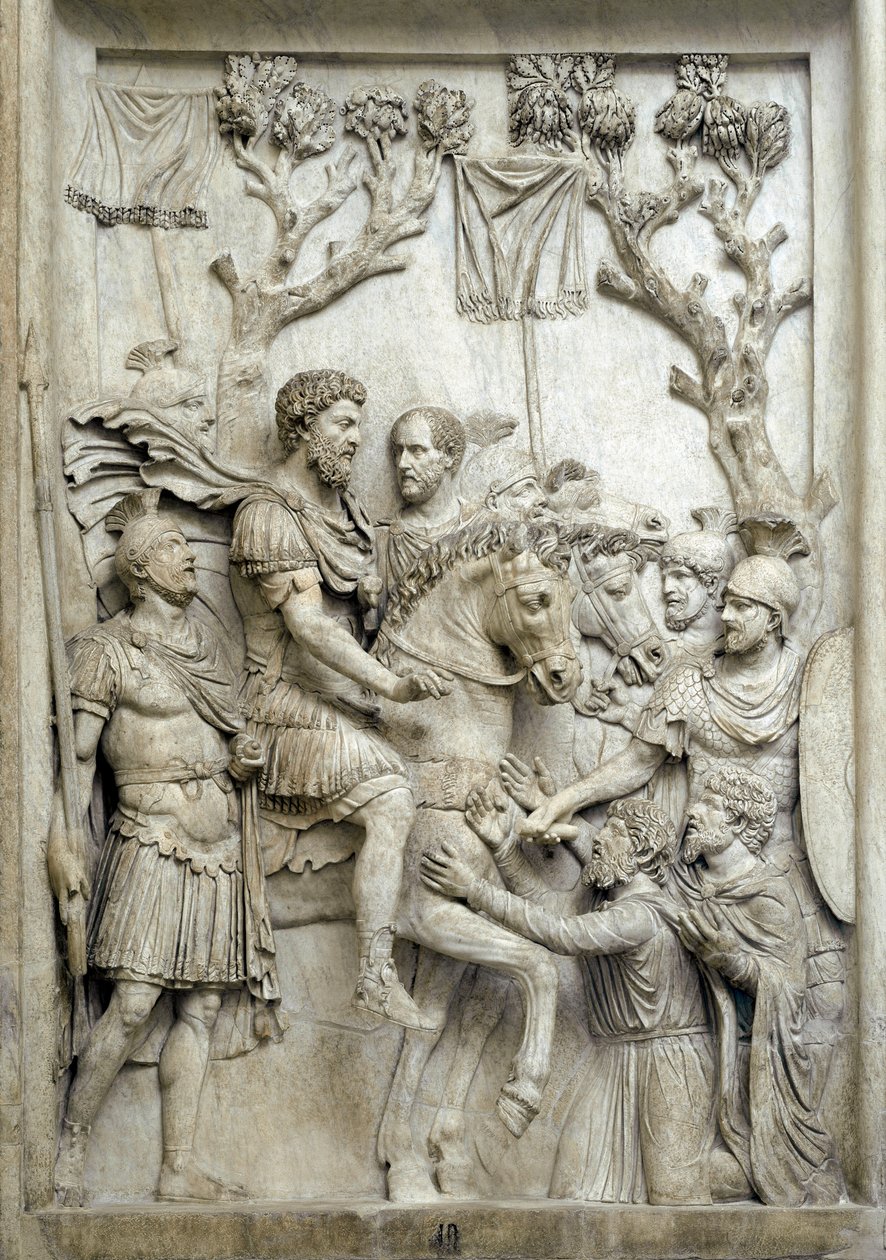 Roma İmparatoru Marcus Aurelius mağlup düşmanları affediyor, c.176-180 (Mermer kabartma) by Roman