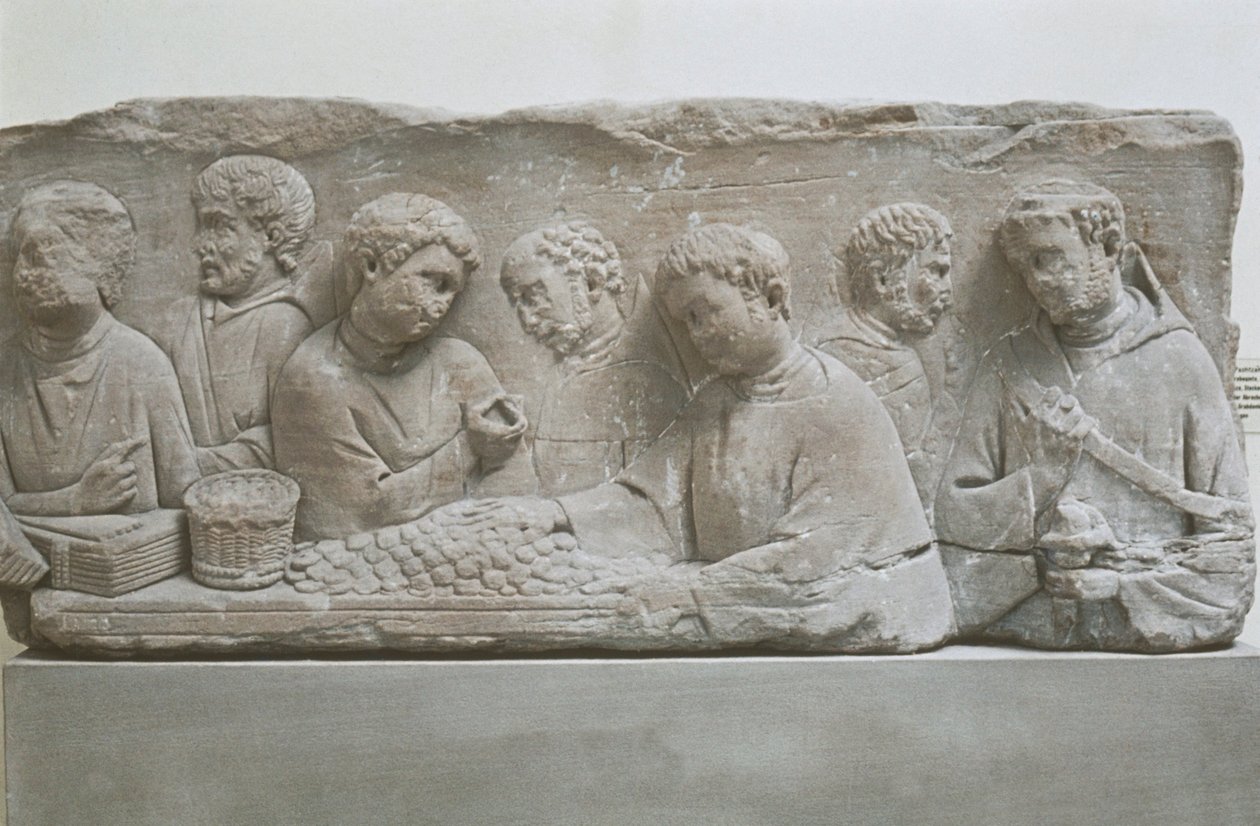 Vergi ödeme sahnesini gösteren Roma Mezar steli, Neumagen-Dhron, Almanya by Roman