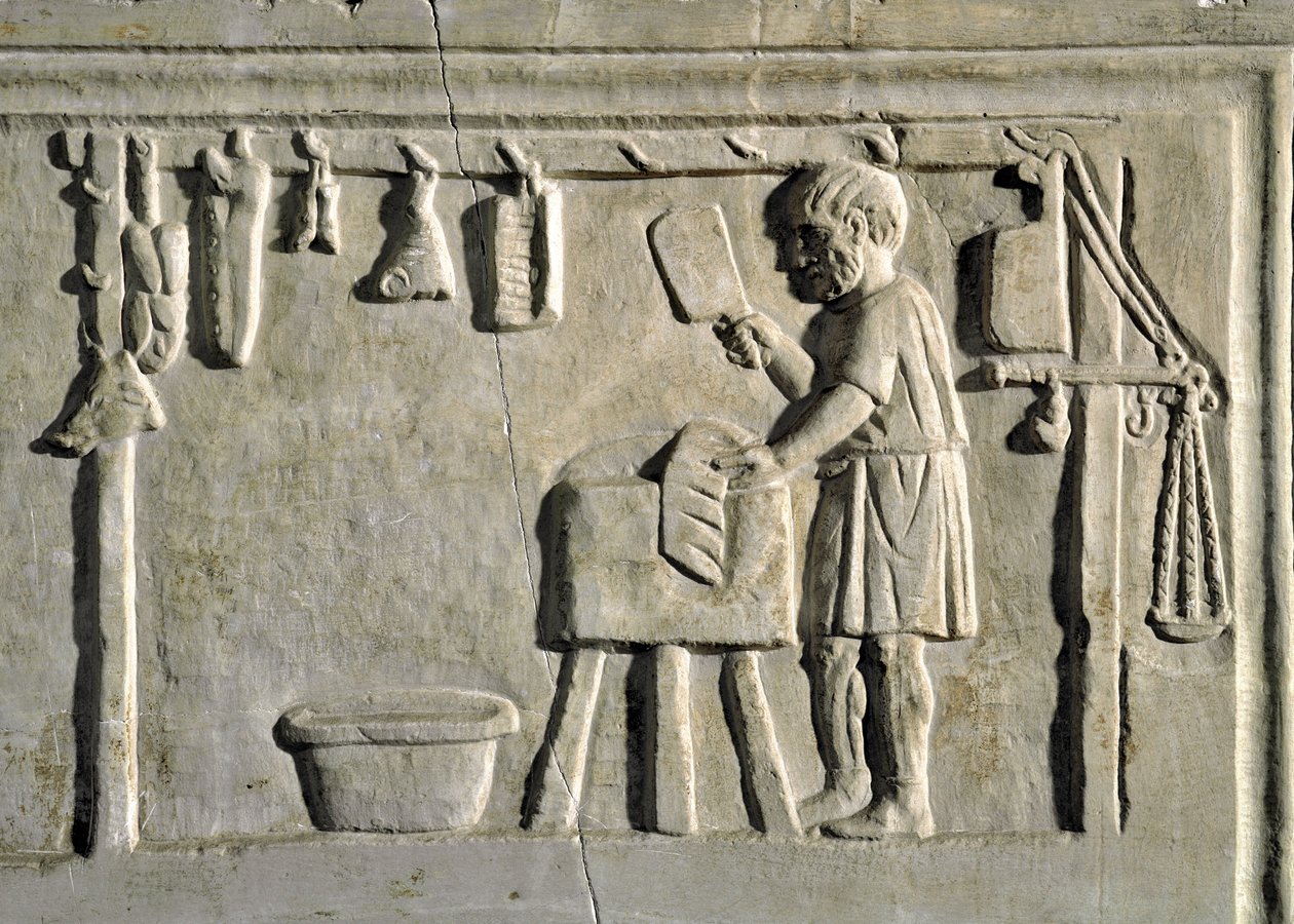 Roma sanatı: “” dükkanında bir kasap”” Bas kabartması, Roma uygarlığı, MS 2. yüzyıl, Roma, Museo della Civilta Romana - Dükkanında çalışan kasap - Taş kabartma, MS 2. yüzyıl - Roma, Museo della Civilta Romana by Roman