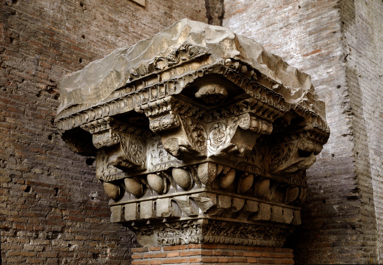 Roma sanatı: korniş parçası. 1. yüzyıl. Ulusal Roma Müzesi (veya Terme), Roma by Roman