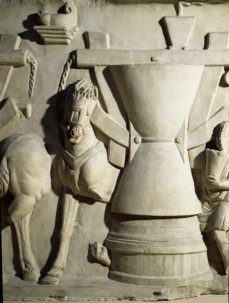 Roma sanatı: bir değirmen çarkını temsil eden alçak kabartma. 1. yüzyıl. Roma Roma Medeniyeti Müzesi by Roman