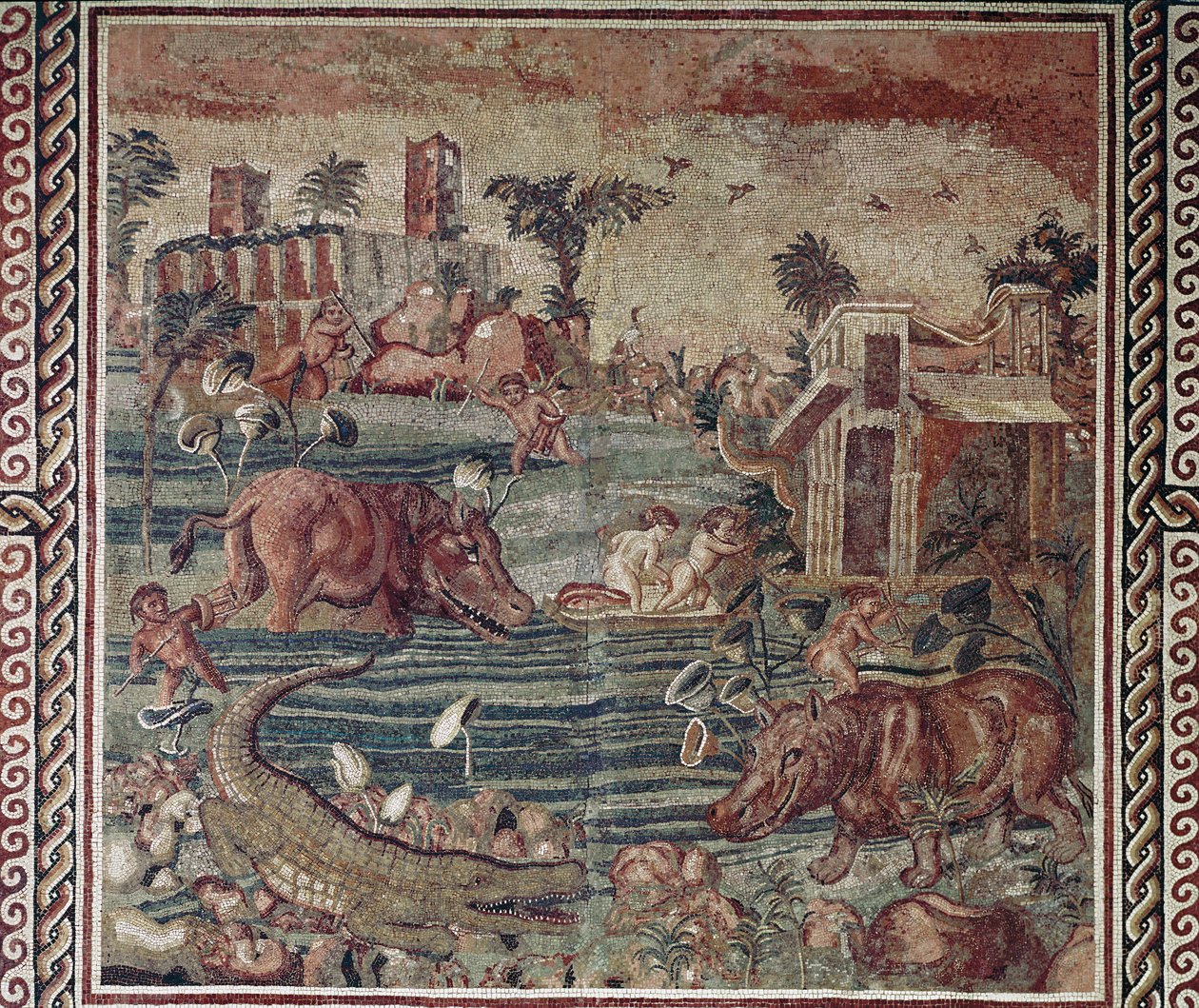 Roma sanatı: aventino tepesindeki bir villadan nil manzara mozaiği, Roma 1.-2. yüzyıl (Roma sanatı: aventino tepesindeki bir villadan nil manzara mozaiği, Roma 1.-2. yüzyıl Palazzo Massimo