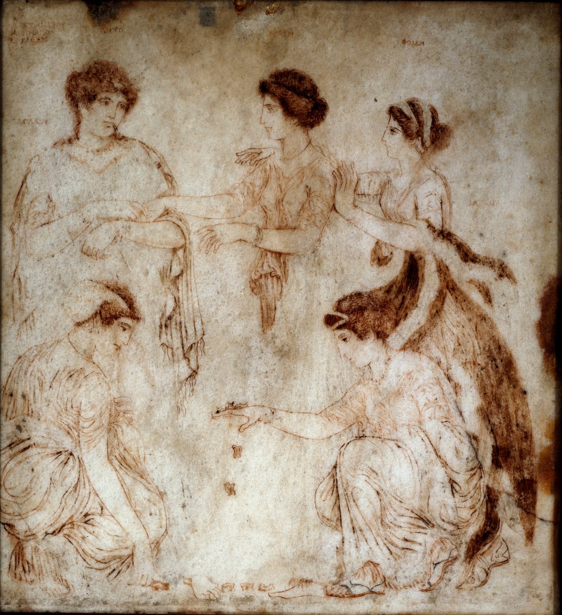 Roma sanatı: “” osselet çalgıcıları” Niobe ve dört kızı tarafından oynanırlar. MS 1. yüzyılda Herculaneum (Ercolano) mermeri üzerinde monokrom. karartmak 42x49 cm Museo Archeologico Nazionale, Napoli by Roman