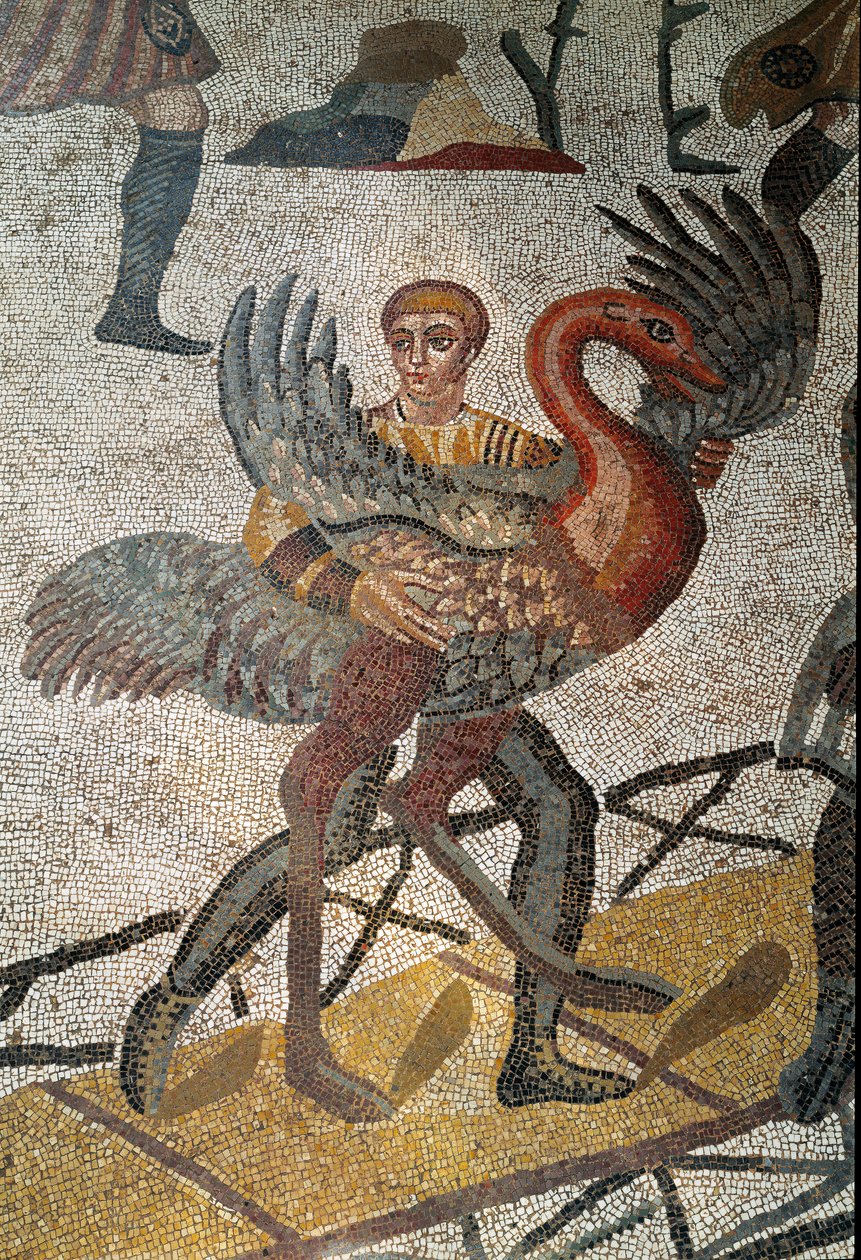 Roma sanatı: deve kuşlarının gemilerde taşınması Roma'ya gönderilir. “Küçük av partisi” mozaiğinin detayı” MS 315-350. Piazza Armerina, Villa Romana del Casale by Roman