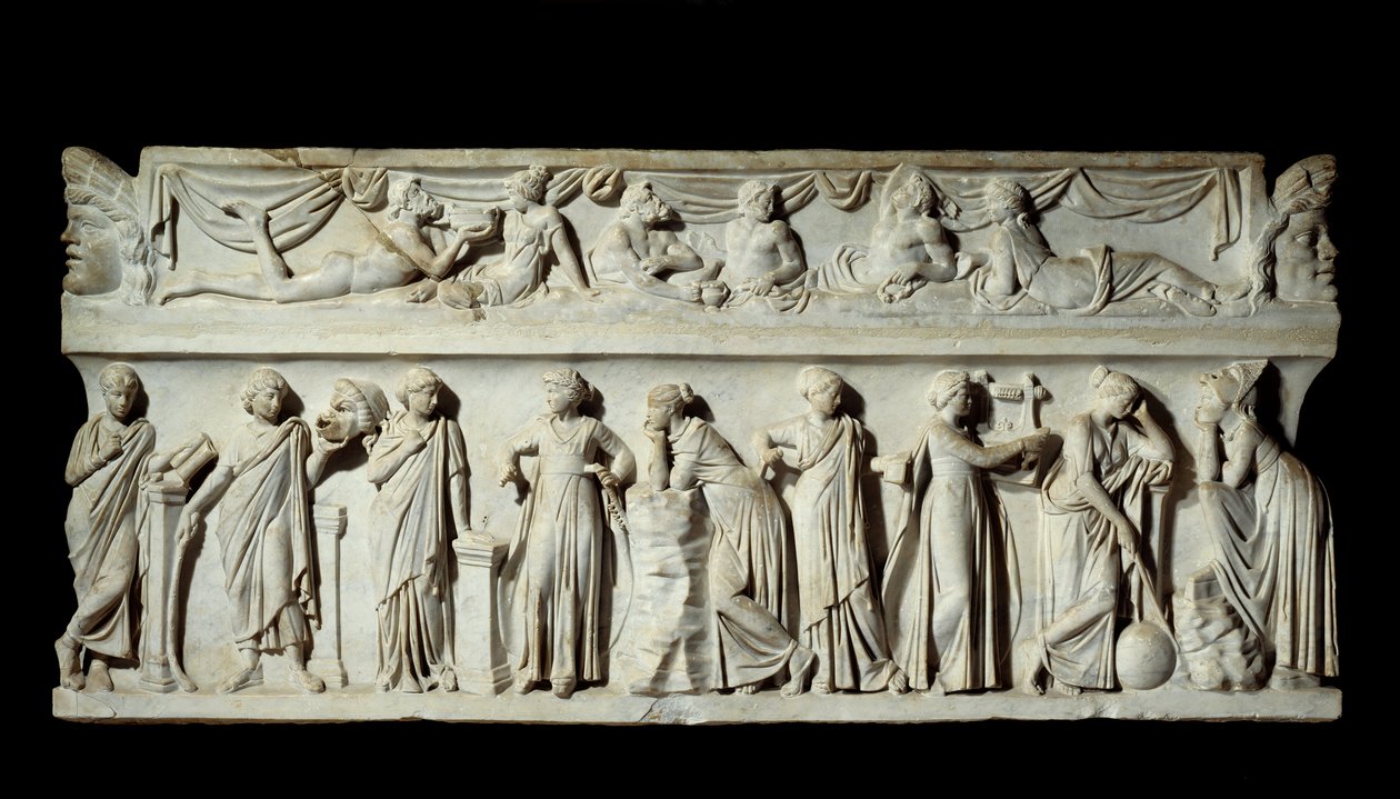 Sarcophagus des Muses: Sanat ve edebiyat esin perilerinin temsili. Mermer heykel. 150 AD. Paris, Louvre Müzesi. by Roman