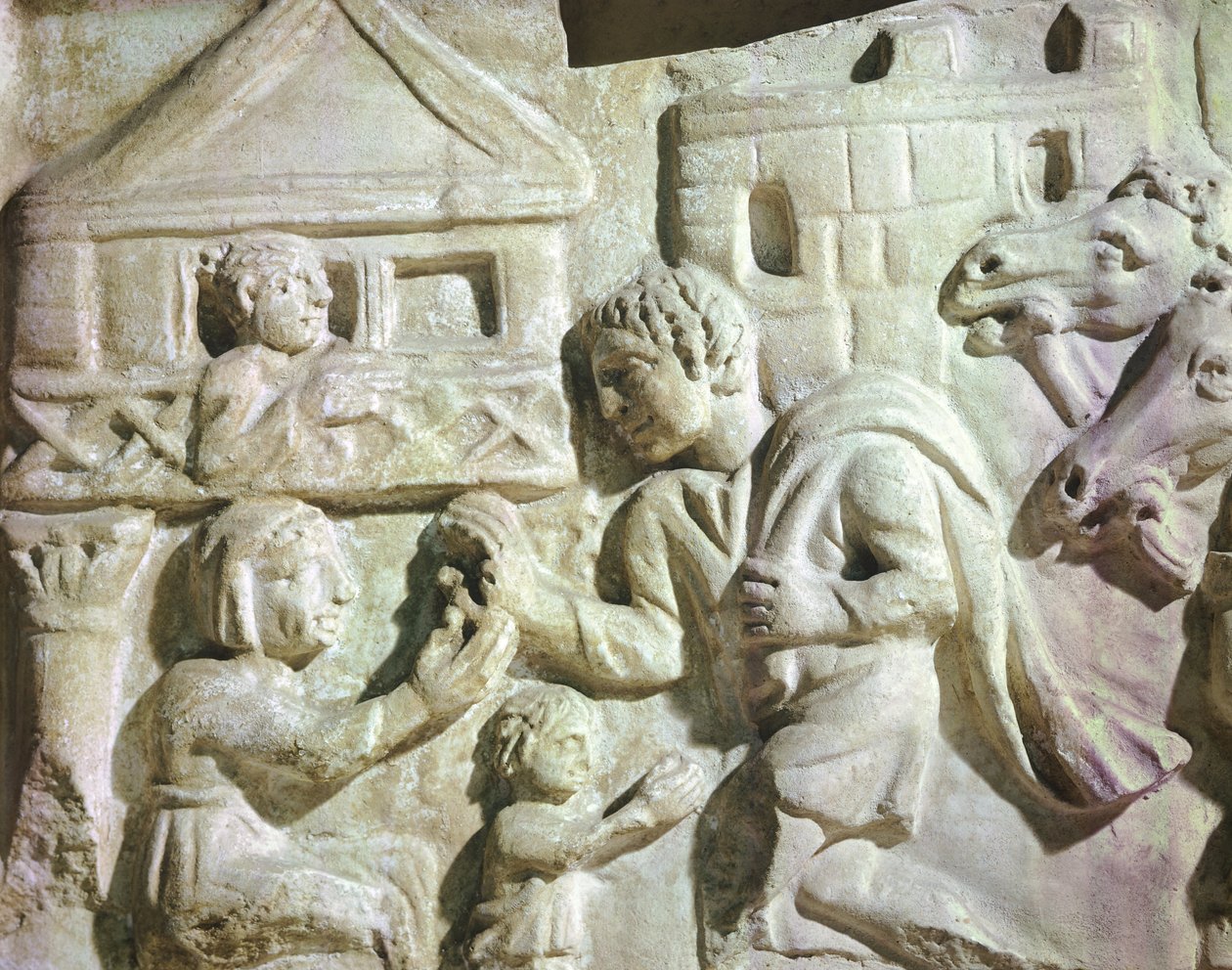 Ağlarla geyik avı sahnesi, Roma Skarkofajı, 4. yüzyıl (kabartma) by Roman