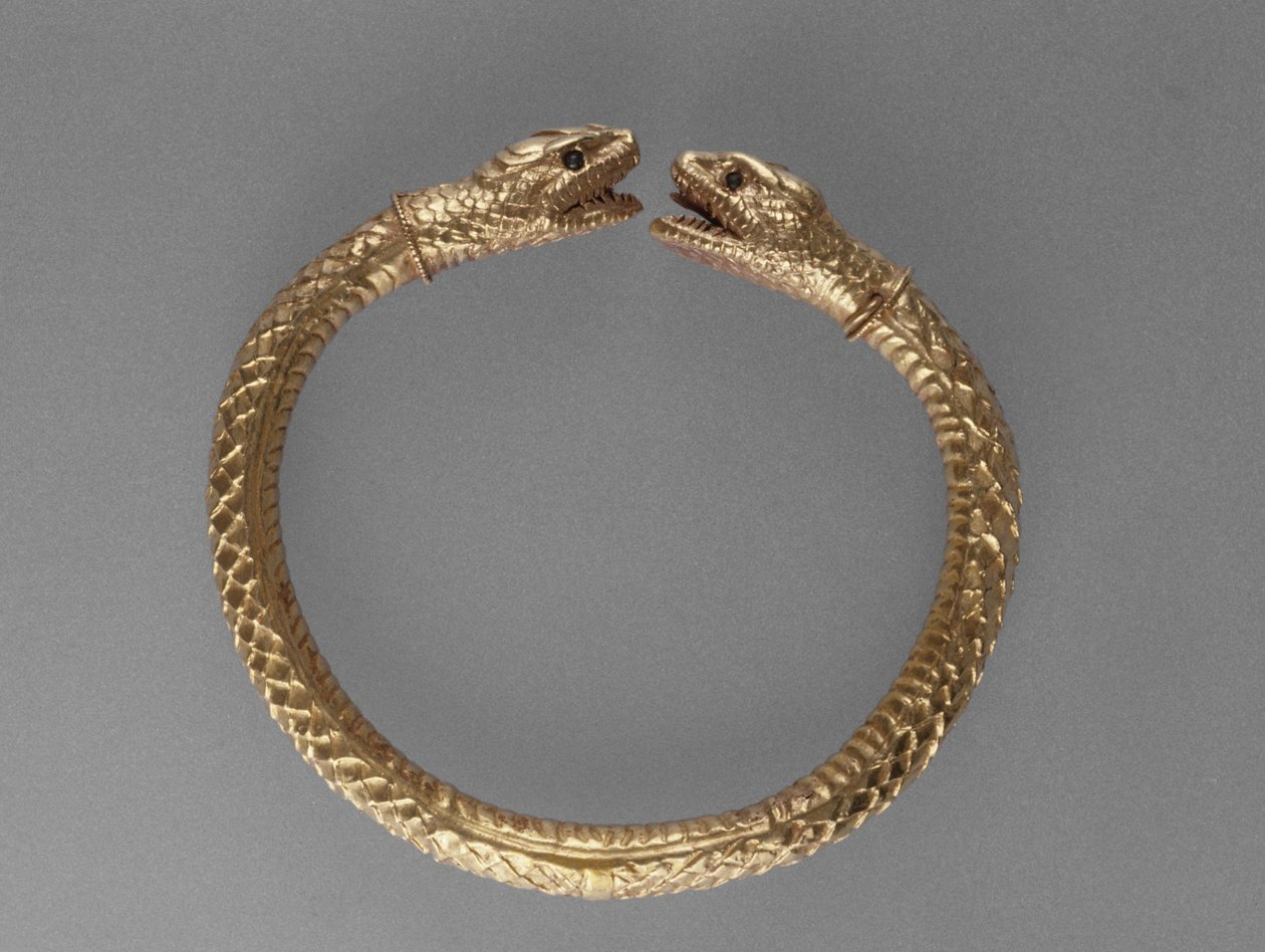Yılan Bileklik, AD 1-100 (yeşil cam gözlü altın) by Roman