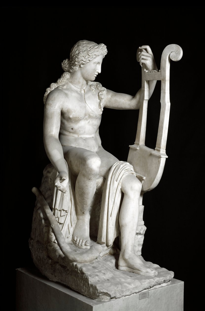 Apollo Lyricine veya Apollo, Yunan orijinalinden sonra bir lir Roma mermer heykelini tutuyor. MÖ 3. yüzyıl. Roma, Ulusal Roma Müzesi (Palazzo Massimo alle Terme) by Roman