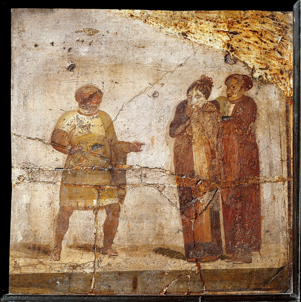 Tiyatro sahnesi. Pompeii sitesinden fresk by Roman