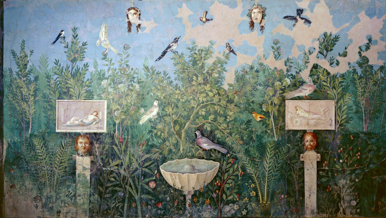 Bahçe ve kuşları betimleyen duvar freski, Altın Bileklik Evi, Pompeii by Roman