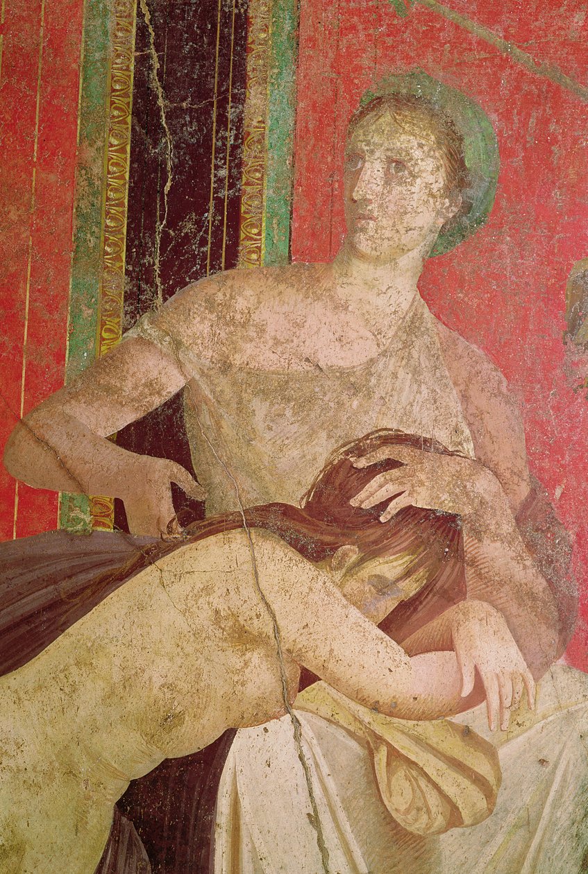 İnisiyeyi Rahatlatan Kadın, Güney Duvarı, Oecus 5, MÖ 60-50, 57190 ve 161043 fresk detayı by Roman
