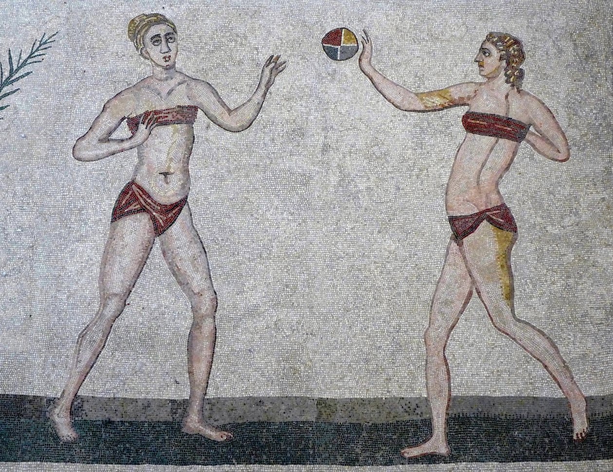 Bikinili genç kadınlar, Villa Romana del Casale, Sicilya, MS 315-350 (mozaik) by Roman