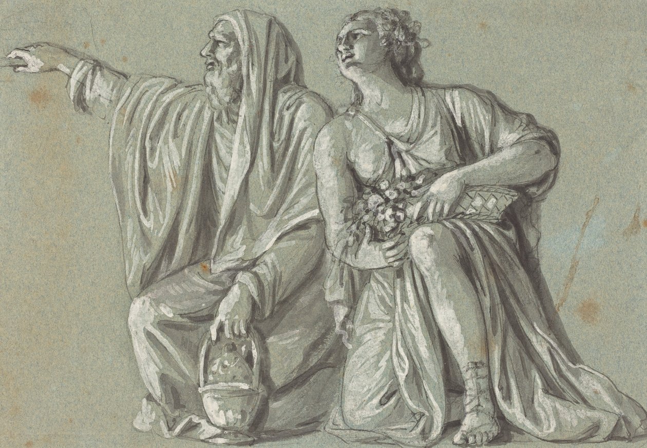 Teklifli İki Diz çökmüş Figür by Roman 18th Century