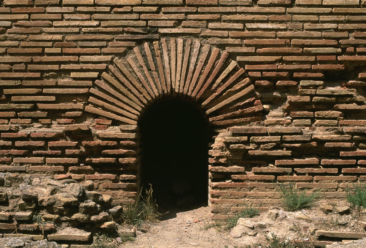 Kuzey termal banyoları, bir tuğla duvar detayı, Yüksek İmparatorluk Dönemi MÖ 27-395 tuğla by Roman Imperial Period