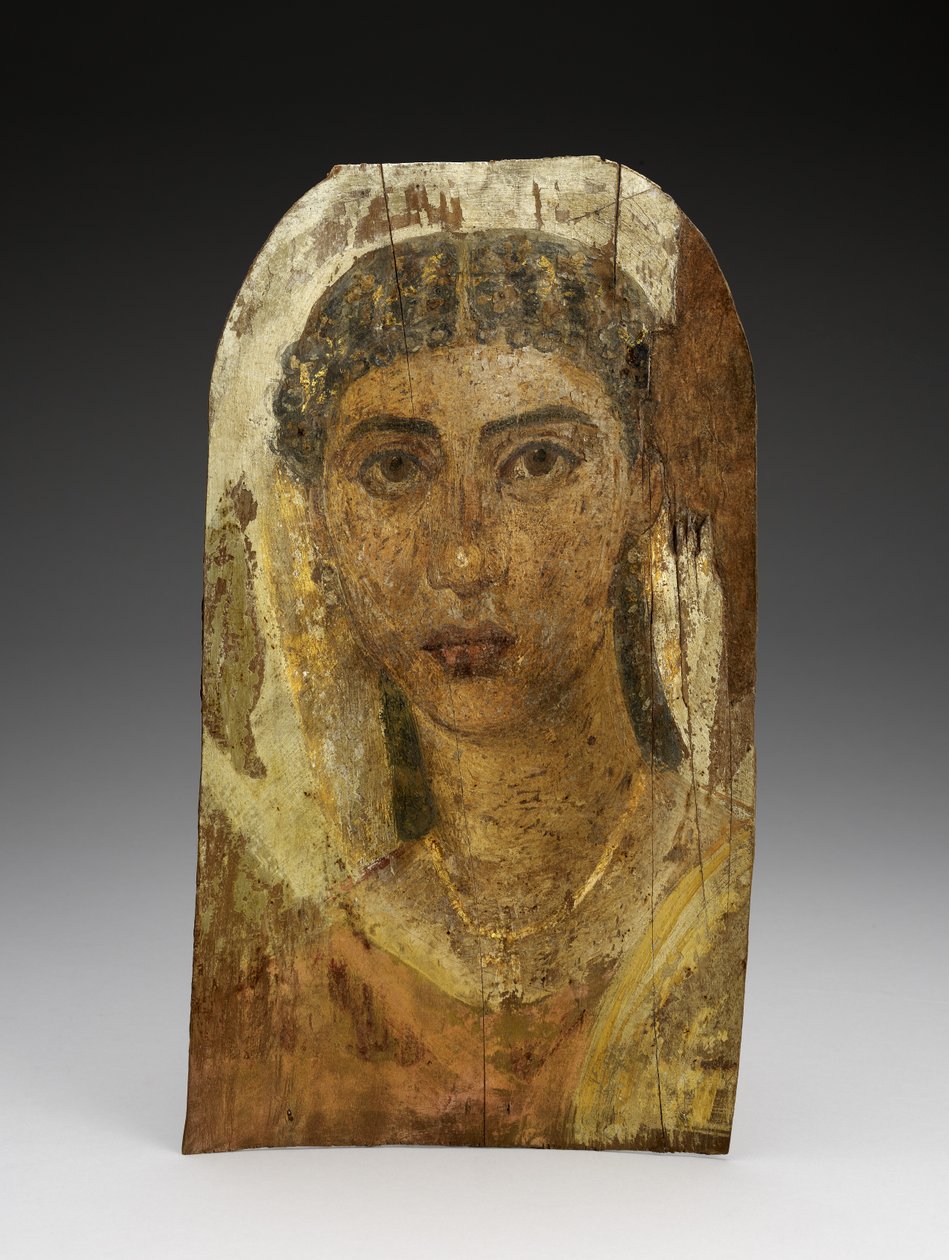 Genç Bir Kadının Mumya Portresi, AD 1-100 (boyalı ahşap, balmumu ve tekstil) by Roman Period Egyptian